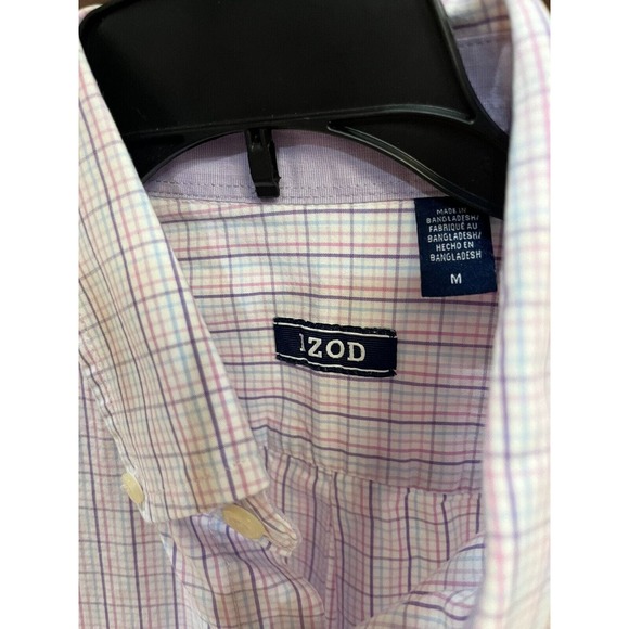 Izod Long Sleeve Button Down Men's Medium Purple White Check Cotton Shirt - Picture 5 of 6